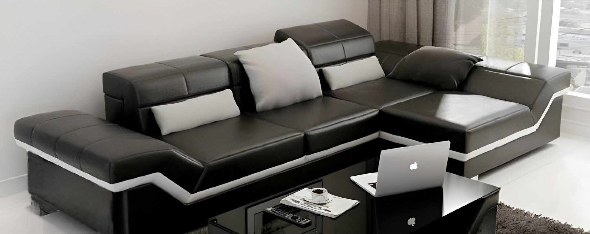 Xlmoebel Ecksofa Designer Ledersofa in Schwarz mit USB-Anschlüssen, Hergestellt in Europa