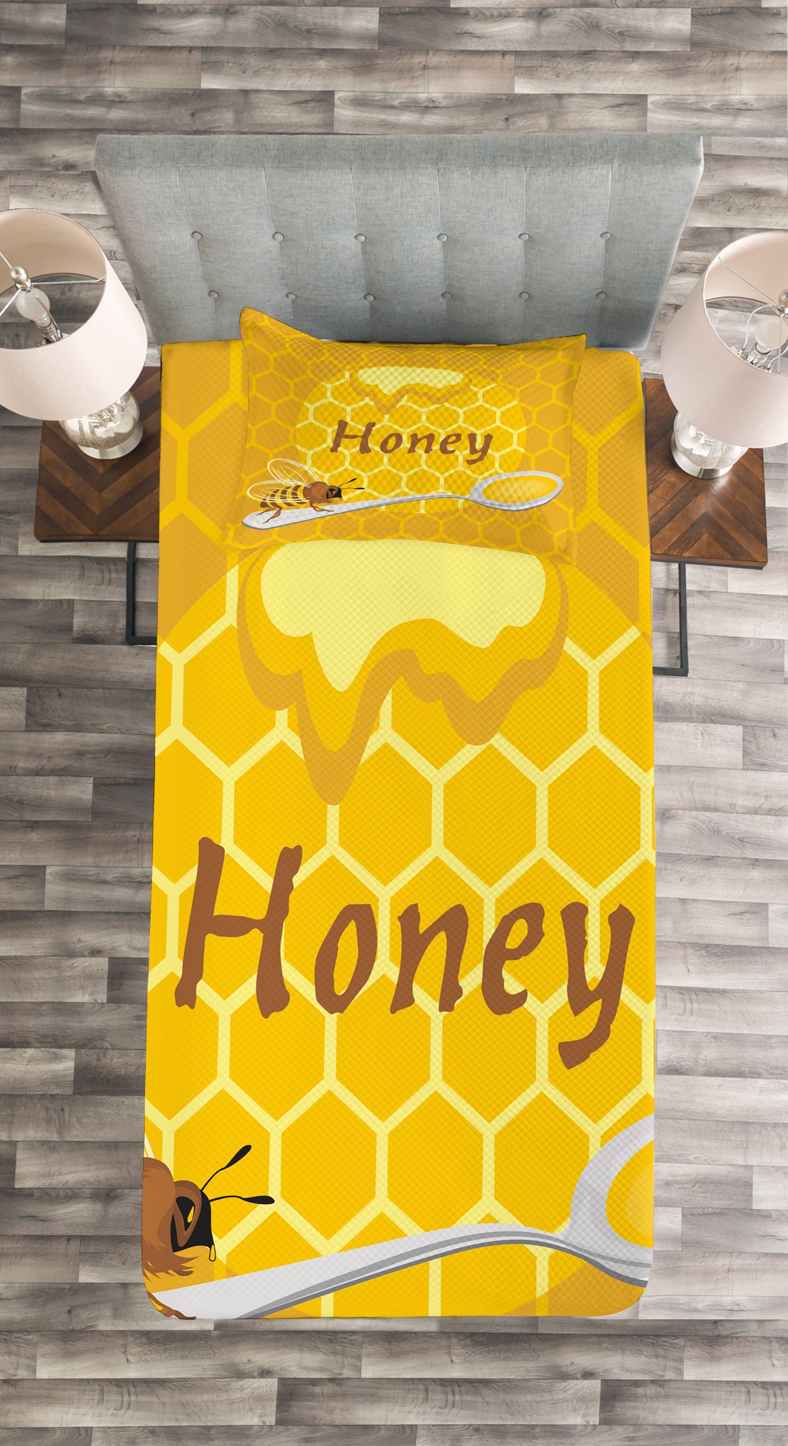 Bienenwabe Bee voll Kissenbezügen mit Tagesdecke Set Abakuhaus, Waschbar, Honig Löffel