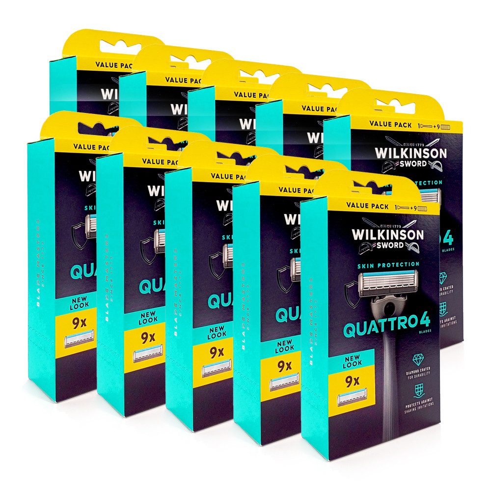 Wilkinson Rasierklingen Wilkinson Quattro Titanium Essential Rasierer + 8 Ersatzklingen x 10, 3-tlg., mit aufschäumenden Hautconditioner