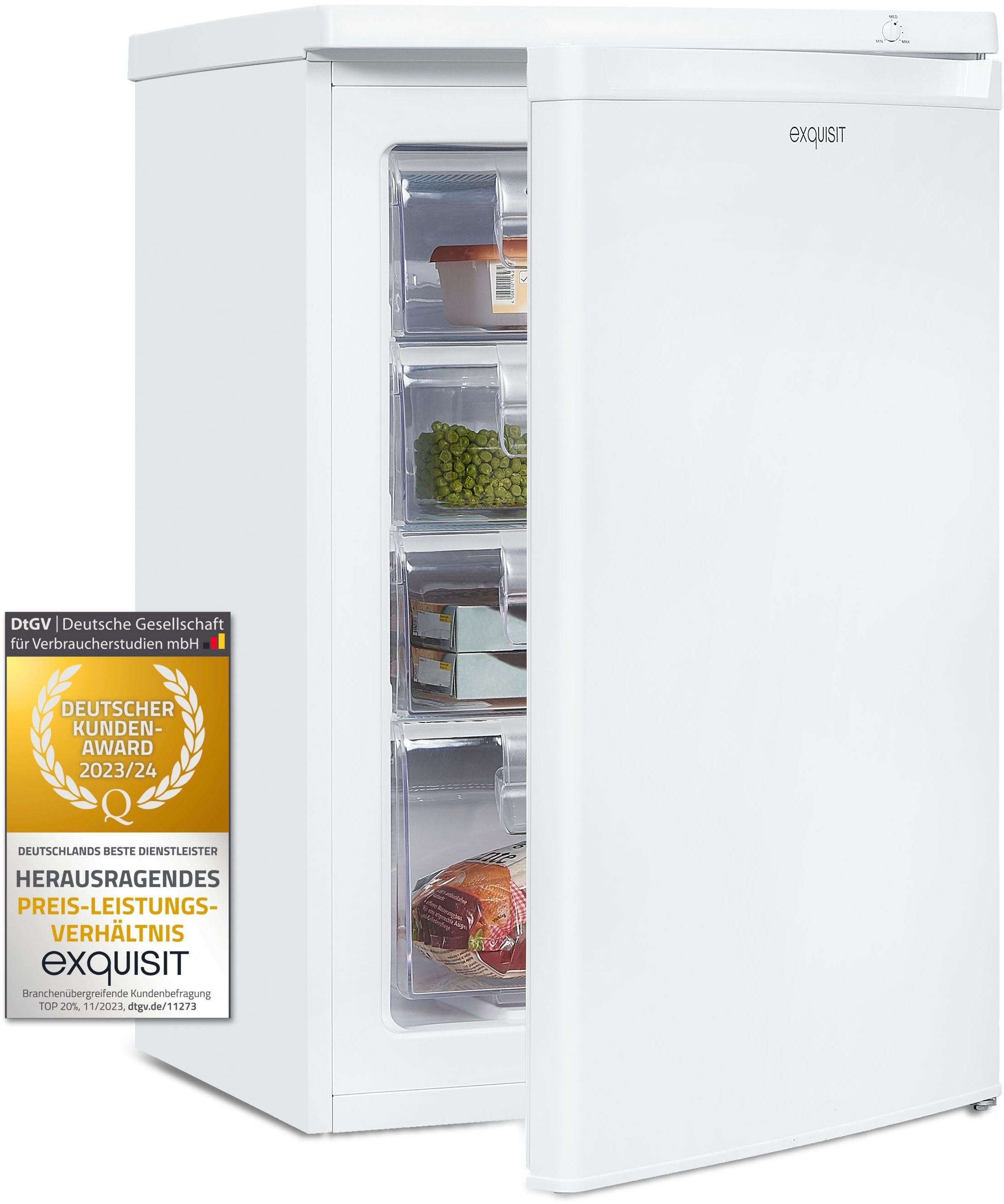 exquisit Gefrierschrank GS12-040E weiss, 85,5 cm hoch, 55 cm breit, Kompakter 4*-Gefrierschrank–flexibel, zuverlässig&leicht zu bedienen