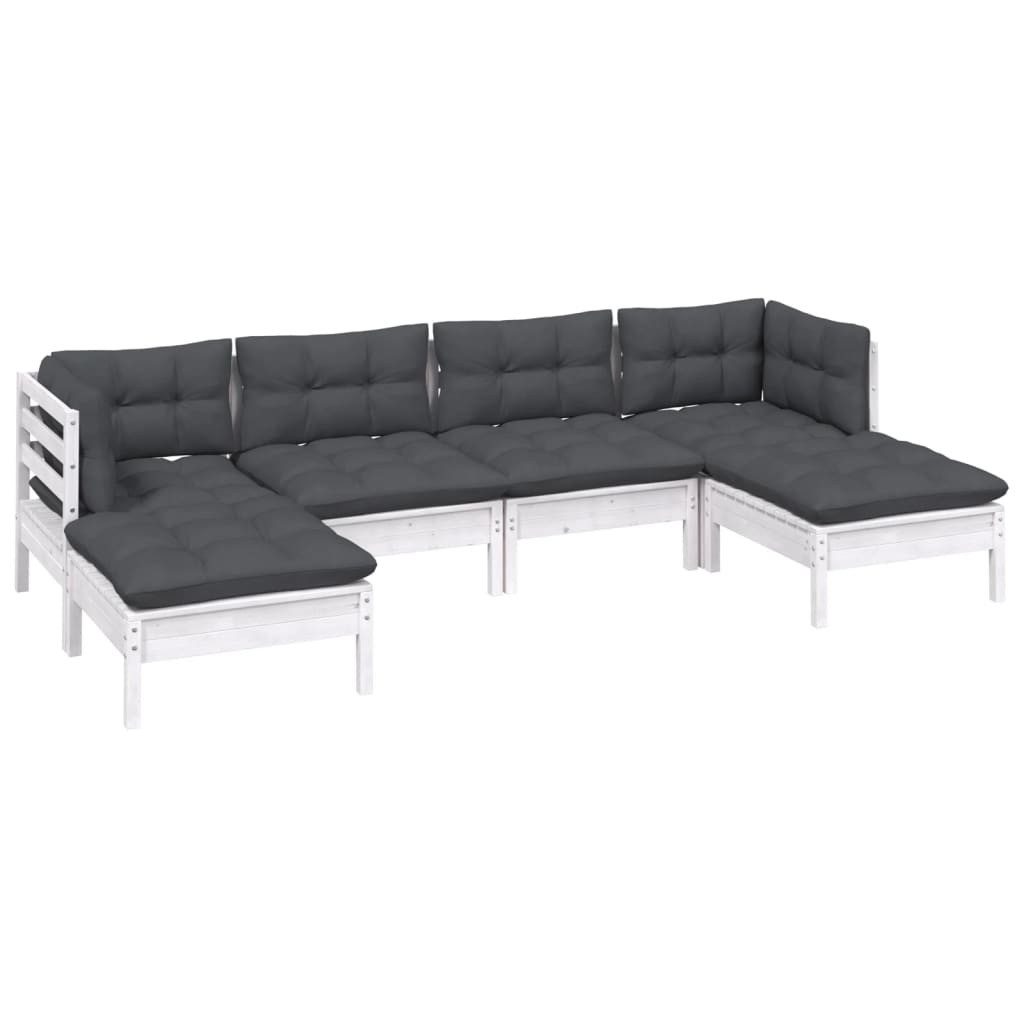 vidaXL Gartenlounge-Set 6-tlg. Garten-Lounge-Set mit Kissen Weiß Kiefernholz, (6-tlg)