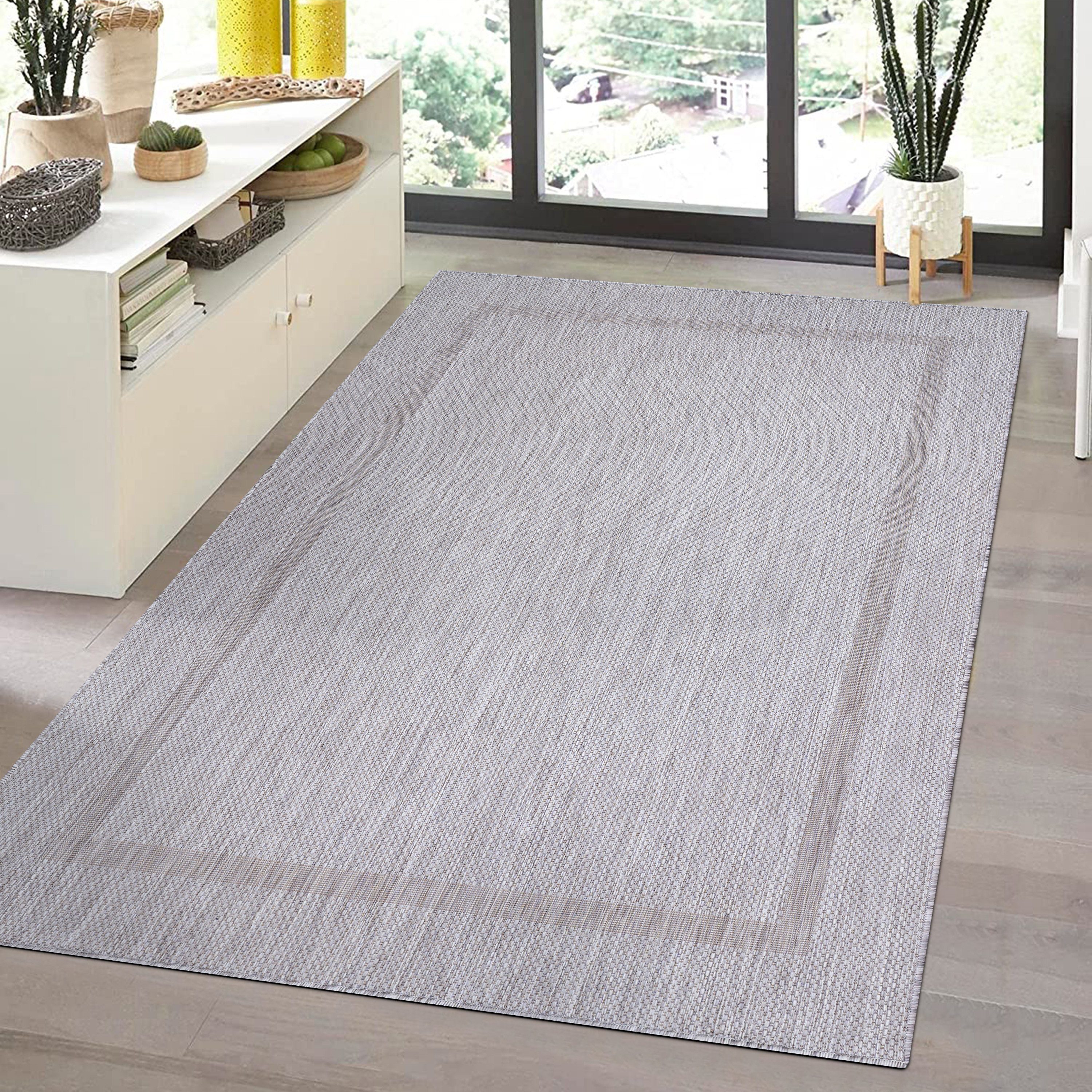 Teppich Trendy In- und Outdoorteppich Flachflor Kurzflor, Angeycasa, rechteckig, Höhe: 4 mm, Terasse, Garten, Bad, Balkon, Wohnzimmer, Küche, Flur SILVER