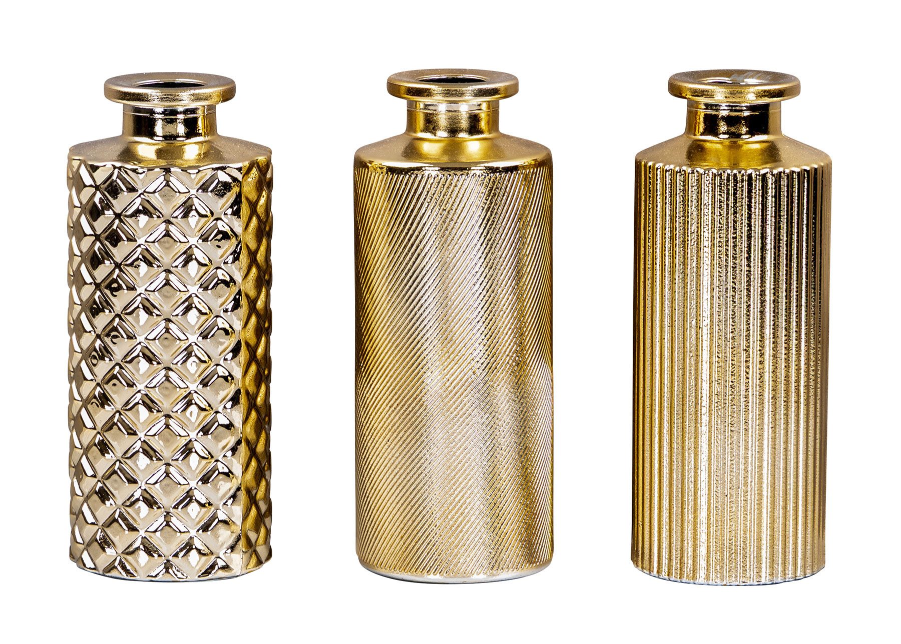 Levandeo® Dekovase, 3er Set Vase H13cm Gold Glas Blumenvase Tischdeko Frühling Blumendeko