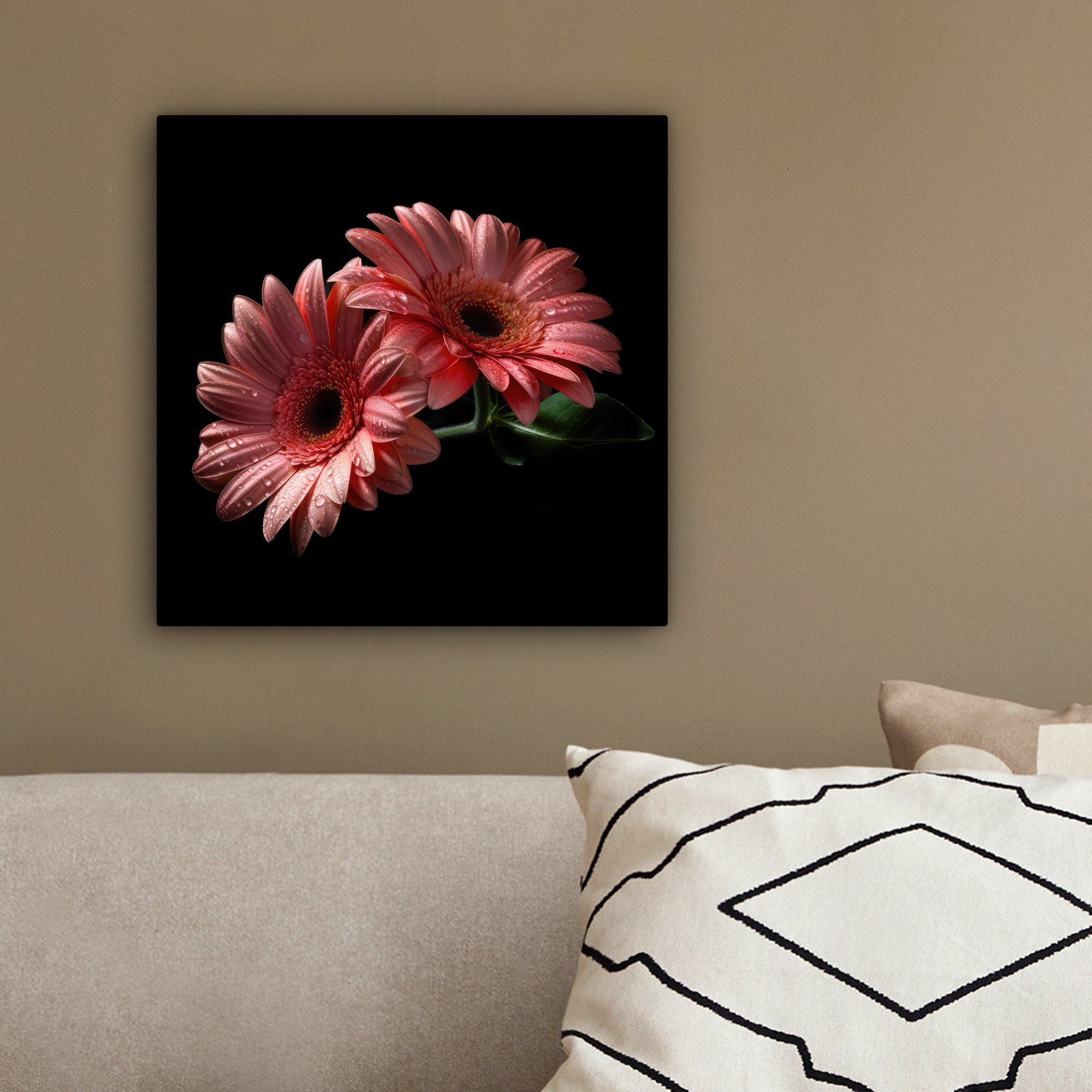 20x20 OneMillionCanvasses® St), - - Bilder Porträt, Rosa Natur Leinwandbild - für Wohnzimmer Schlafzimmer, Gerbera - Blumen (1 Leinwand cm
