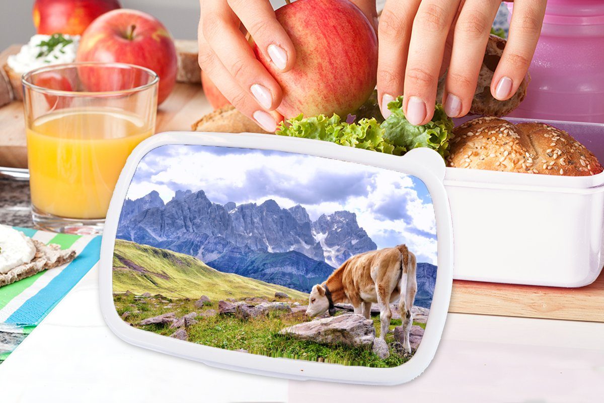 und - Alpen Mädchen - Kuh Lunchbox Berg, (2-tlg), MuchoWow Kunststoff, und weiß für Erwachsene, für Kinder Brotbox Jungs Brotdose,