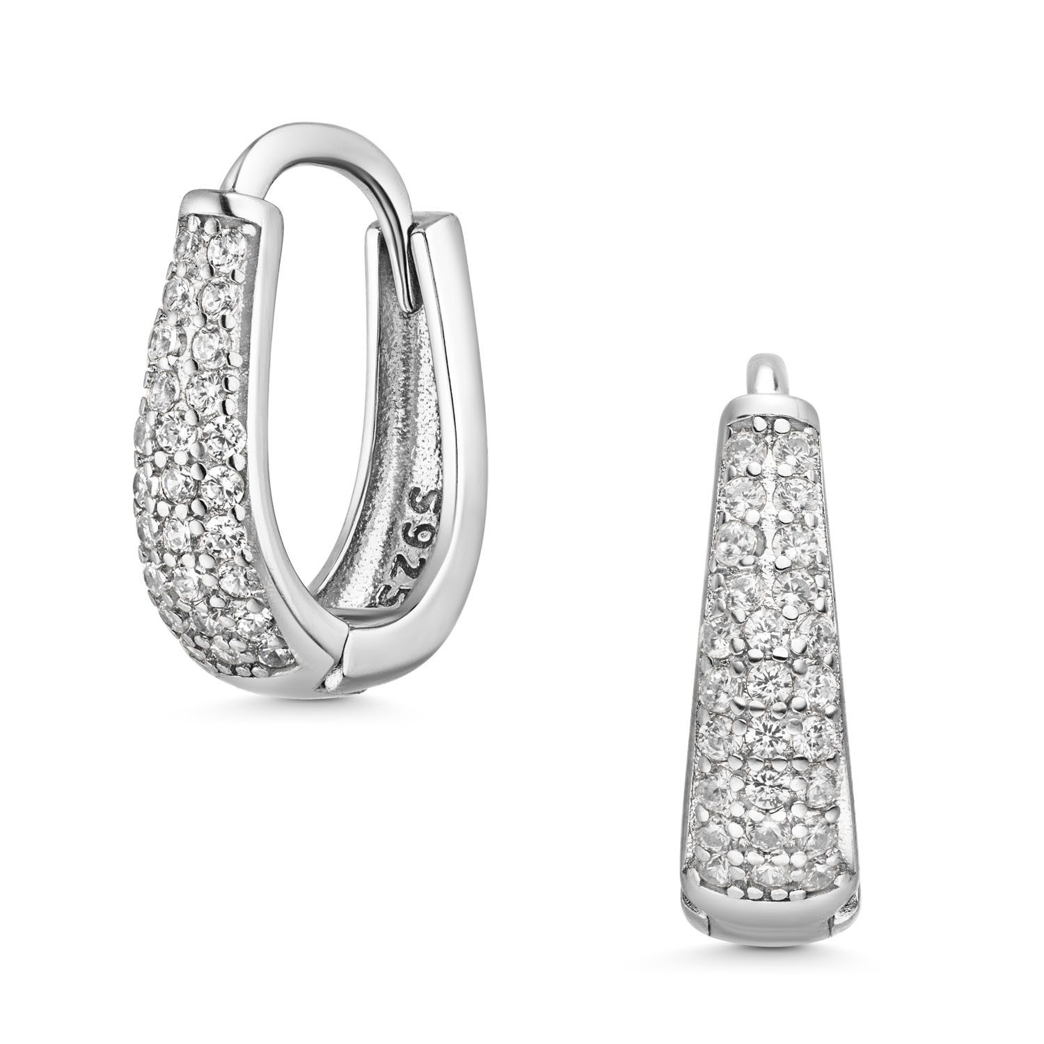 Materia Paar Creolen Kleine Creolen oval mit Zirkonia weiß SO-43, 925 Sterling Silber, rhodiniert