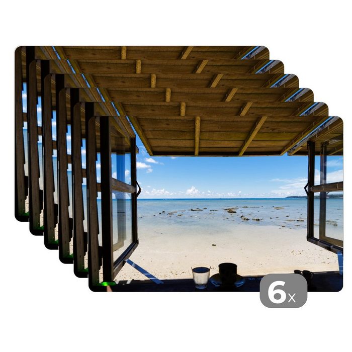 Platzset Blick auf den Strand und das Meer MuchoWow (6-St) Platzset Platzdecken Platzmatte Tischmatten Schmutzabweisend