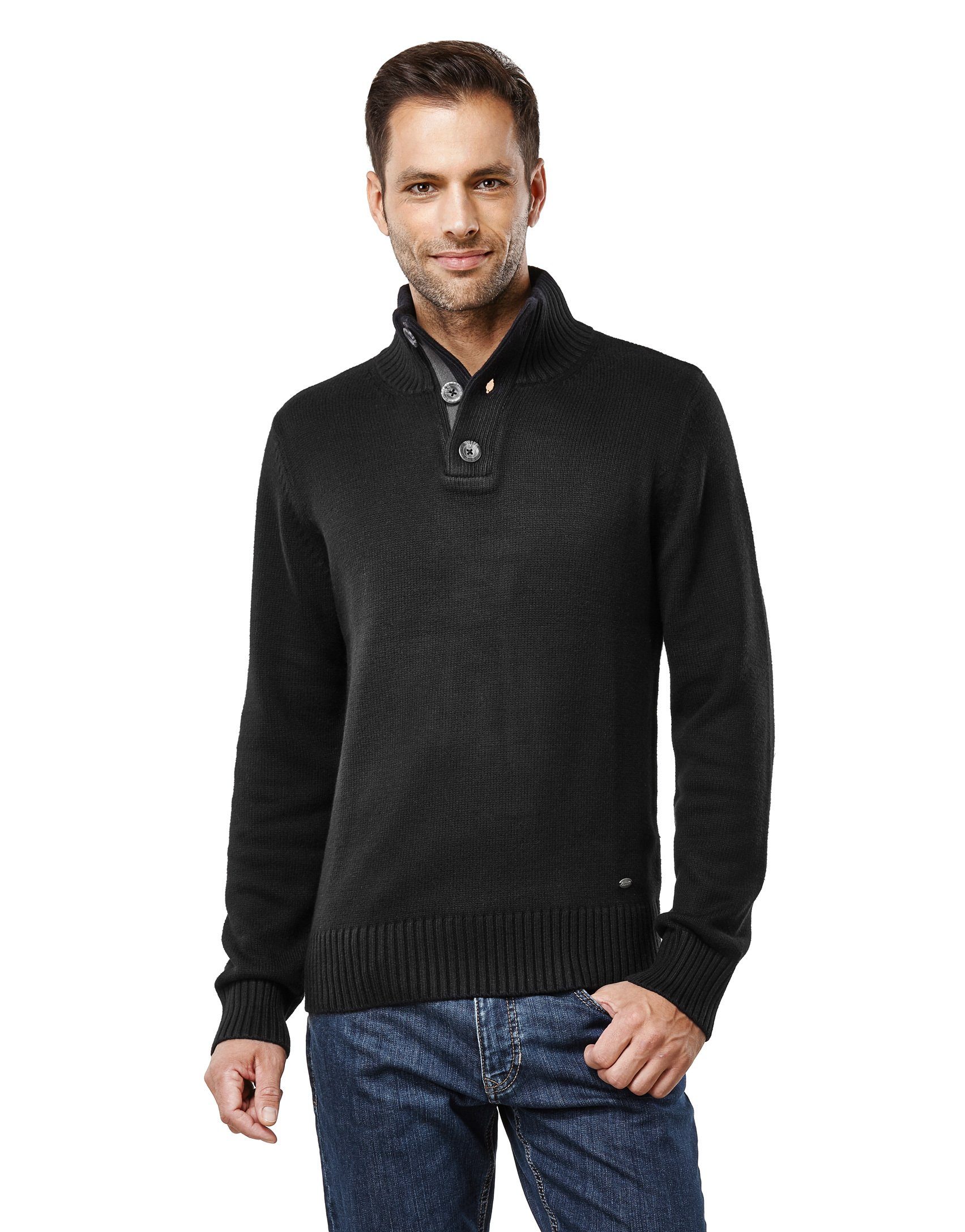 Vincenzo Boretti V-Ausschnitt-Pullover tailliert Stehkragen günstig online kaufen