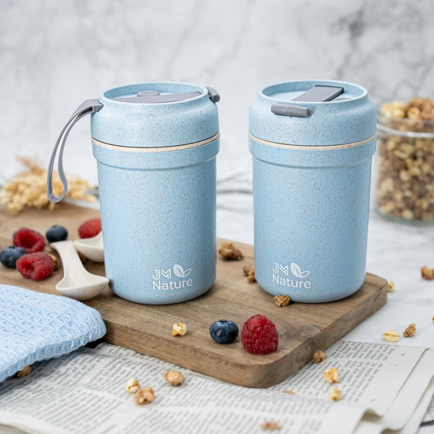 JM Nature Müslibox JM Nature To Go Müslibecher 2x Praktische Joghurtbecher Deckel Löffel – Bild 5 von 5
