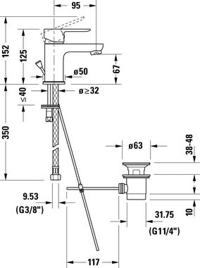 Duravit Waschtischarmatur A.1 Waschtischmischer, Größe S, mit Zugstangen-Ablaufgarnitur mit AirPlus, Ausladung 9,5 cm, Chrom