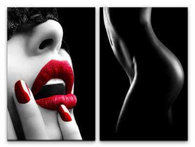 Sinus Art Leinwandbild 2 Bilder je 60x90cm Akt Rote Lippen Sinnlich Verführerisch Erotisch Weiblich