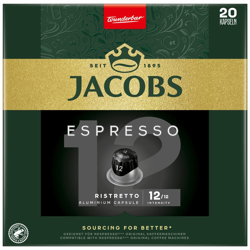 JACOBS Kaffee Espresso 12 Ristretto, 20 Kapseln, Kompatibel mit dem Nespresso-Kapselsystem*