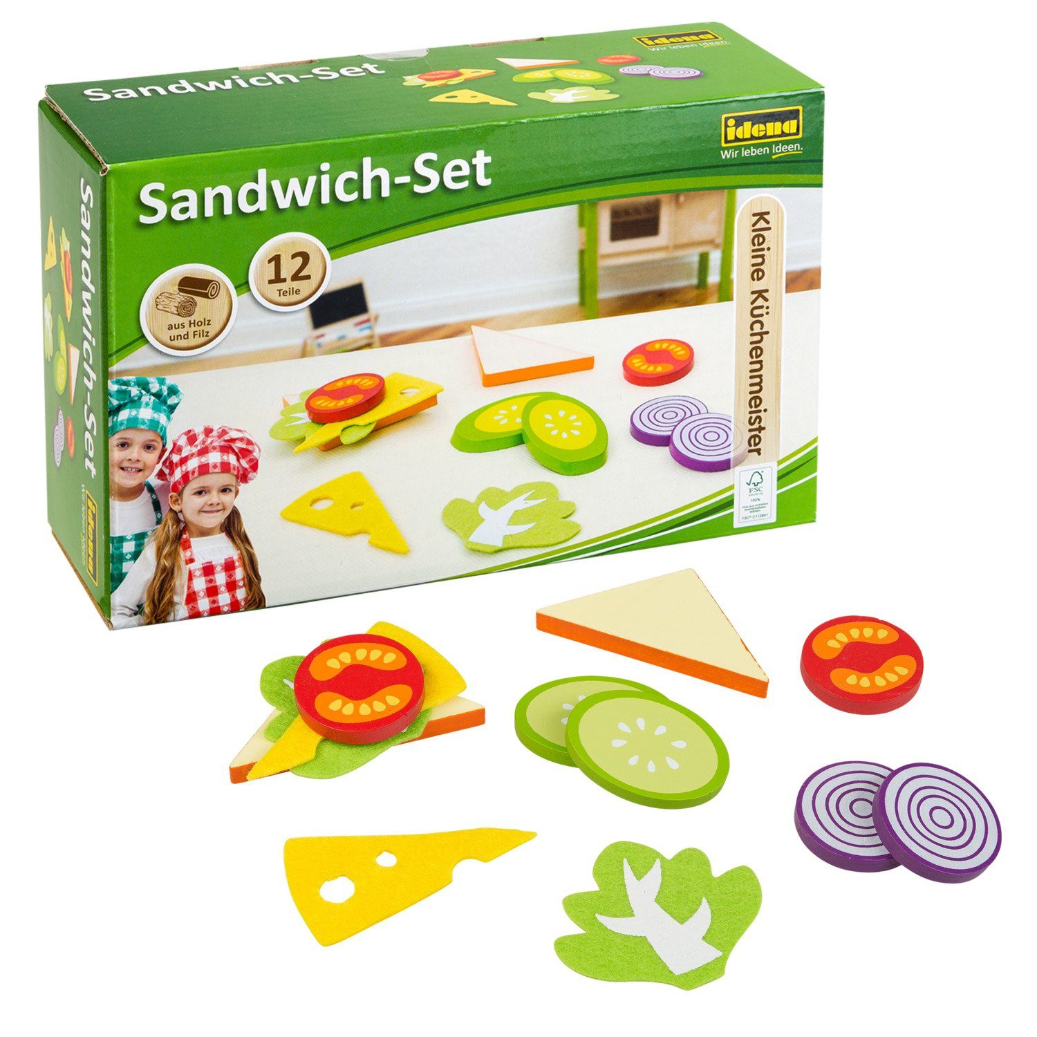 Idena Spielküche Idena 4100105 Kleine Küchenmeister Sandwich Set aus Holz Holz
