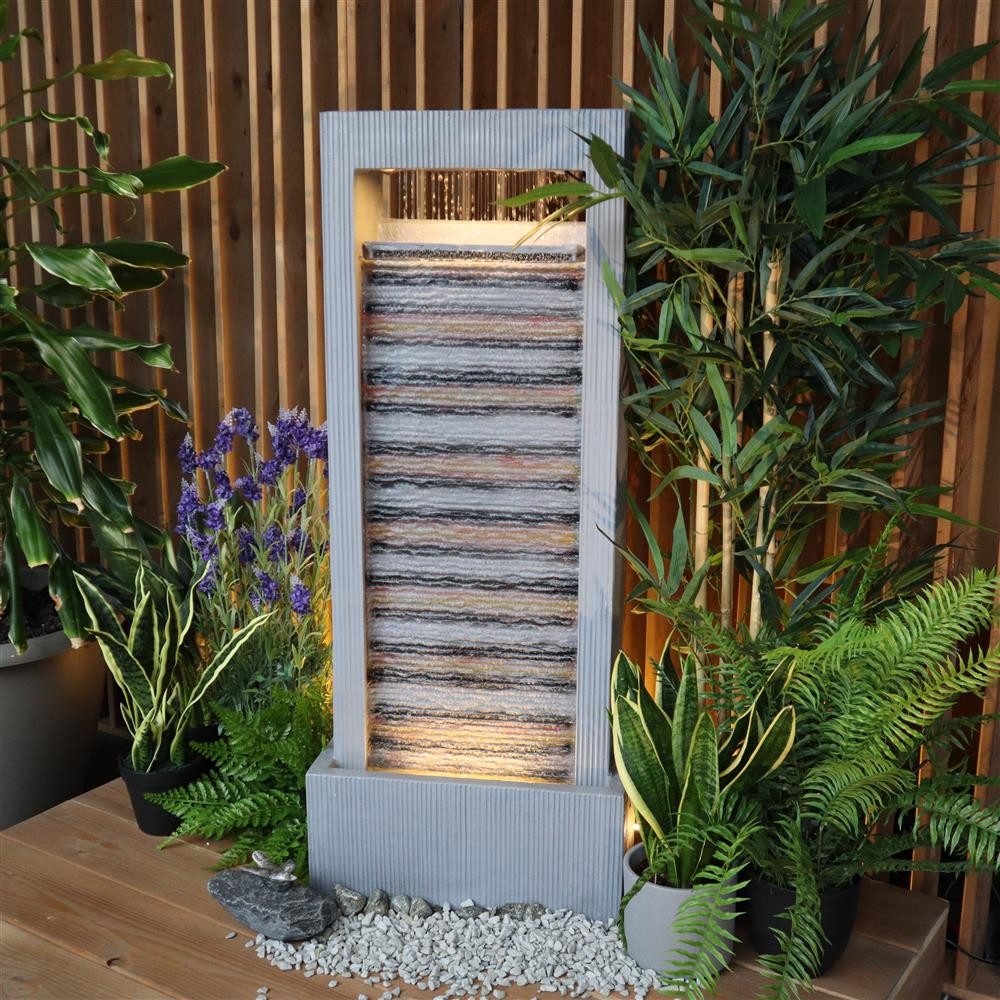 Wacredo Gartenbrunnen Premium Wasserspiel Komplettset Namibia, Wasserbecken BxT: 41x18 cm, Gesamtmaß: 41 x 18 x 100cm (L x B x H)