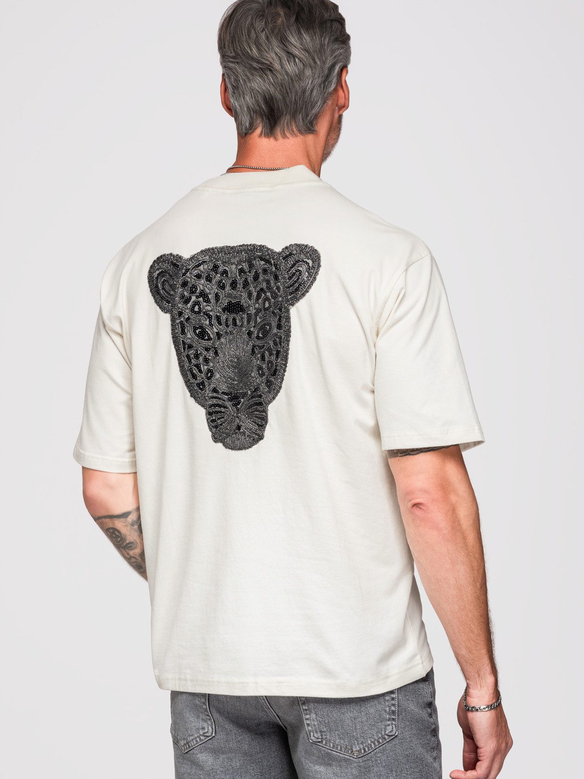 OMBRE Print-Shirt Herren Loose-Fit T-Shirt mit animal print Off white S (kein Set, 1-tlg) Loose Fit