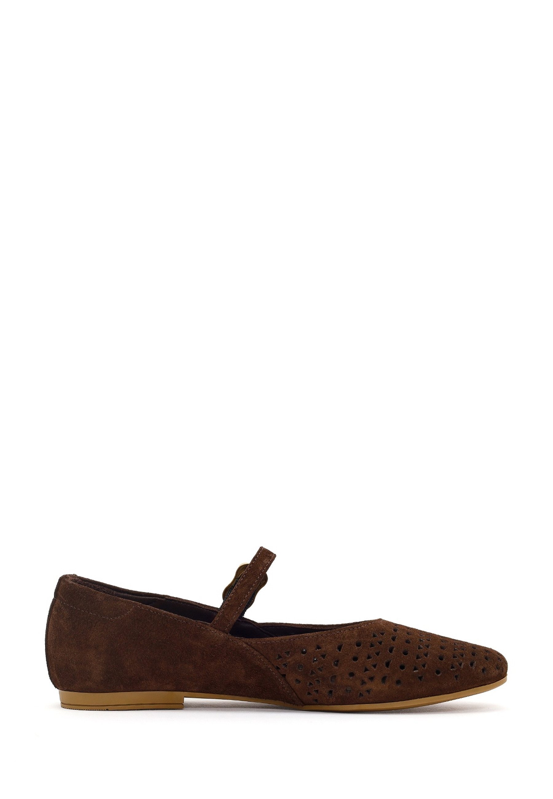 Derimod Ballerinas aus Veloursleder Ballerina Echtes Wildleder, Lederfutter, Mary Jane Riemen, Perforiertes Design