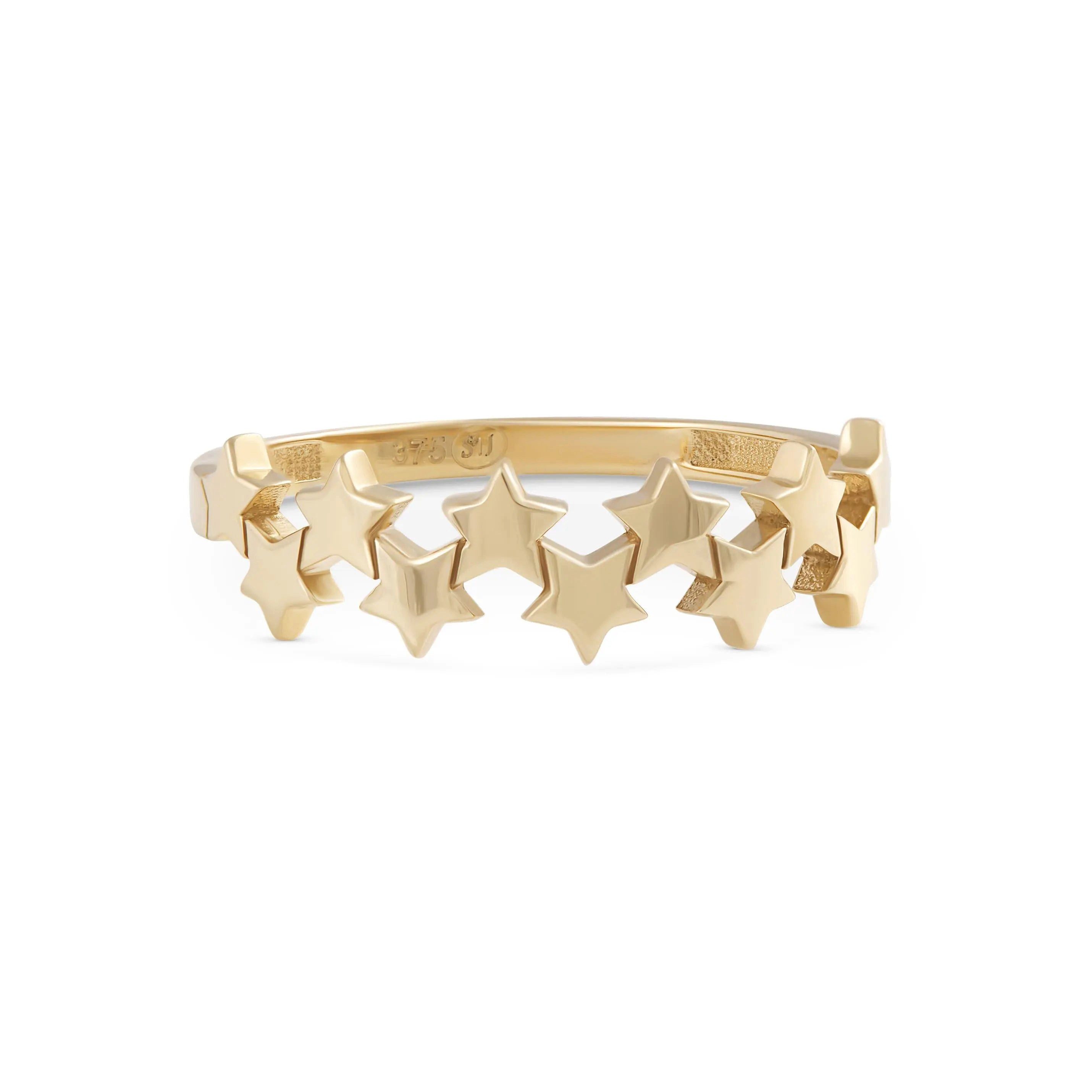 Suzan Gold Goldring 375er Gold Damenring – Sternmotiv, Sternenmotivring & ideales Geschenk, Gelbgold 375