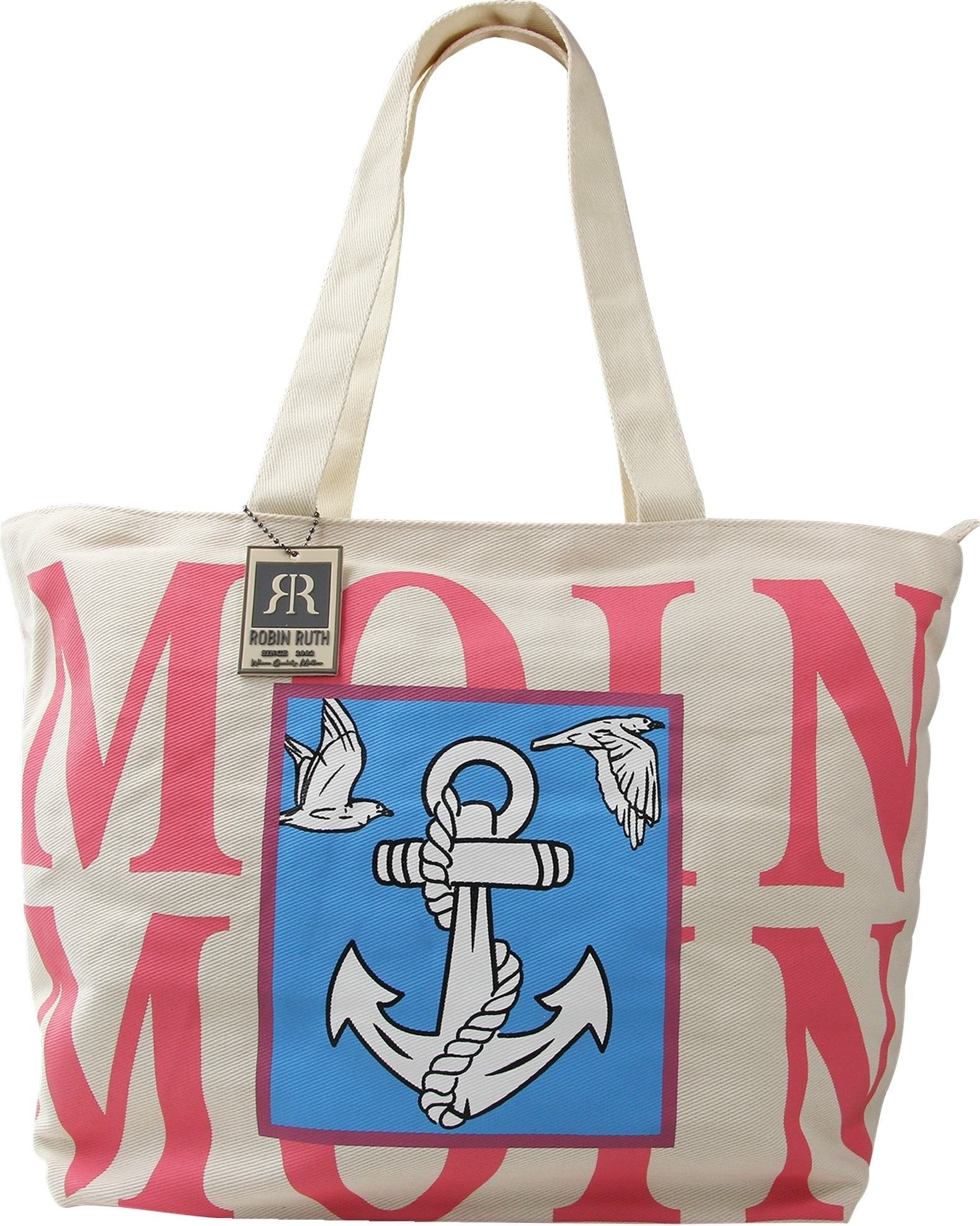 Robin Ruth Schultertasche Robin Ruth Schultertasche Baumwolle (Schultertasche), Damen Baumwolle-Polyester Schultertasche, beige, pink ca. 47,5cm