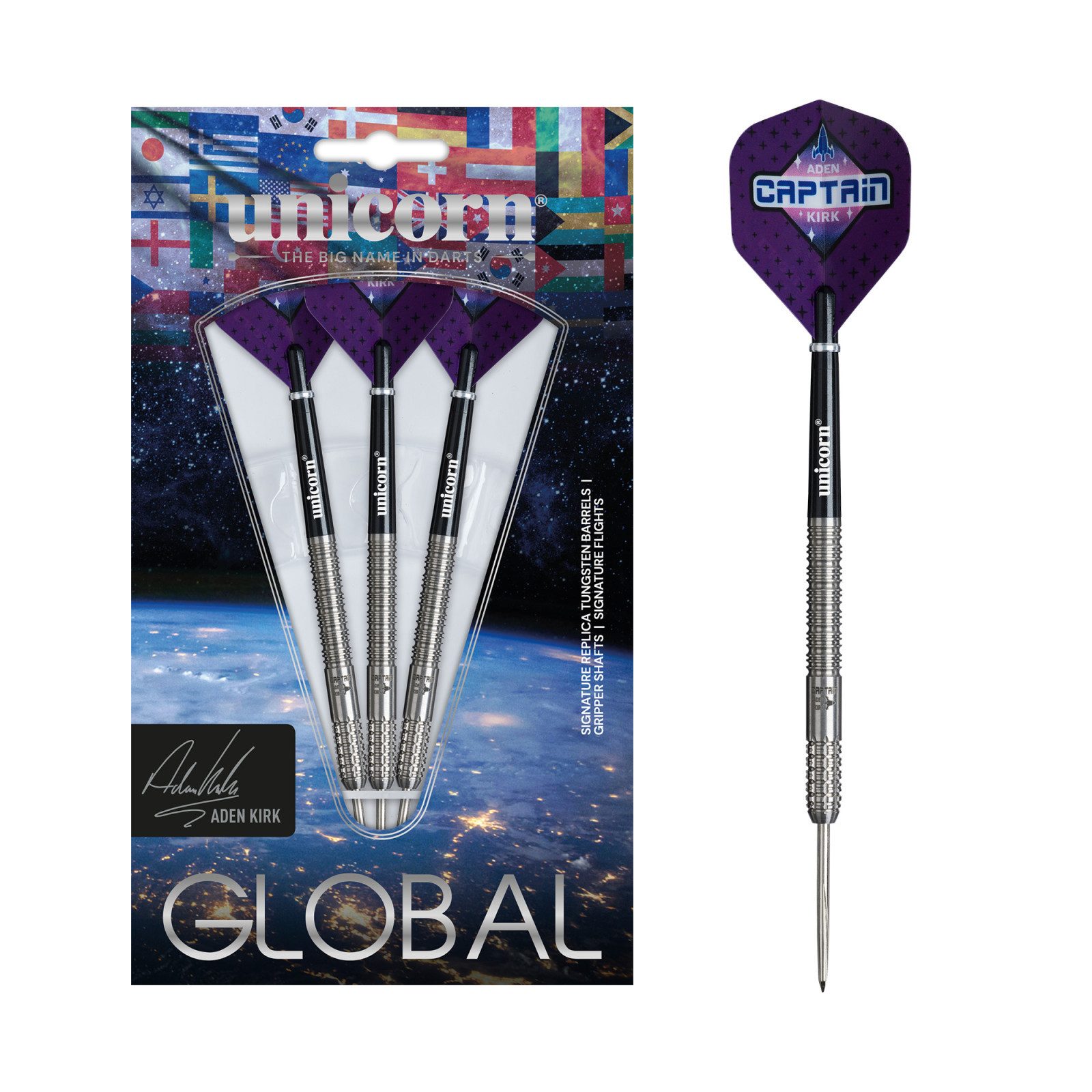 unicorn Dartpfeil Steeldart Unicorn,Contender Aden Kirk, 90% Tungsten, 22g, Silber