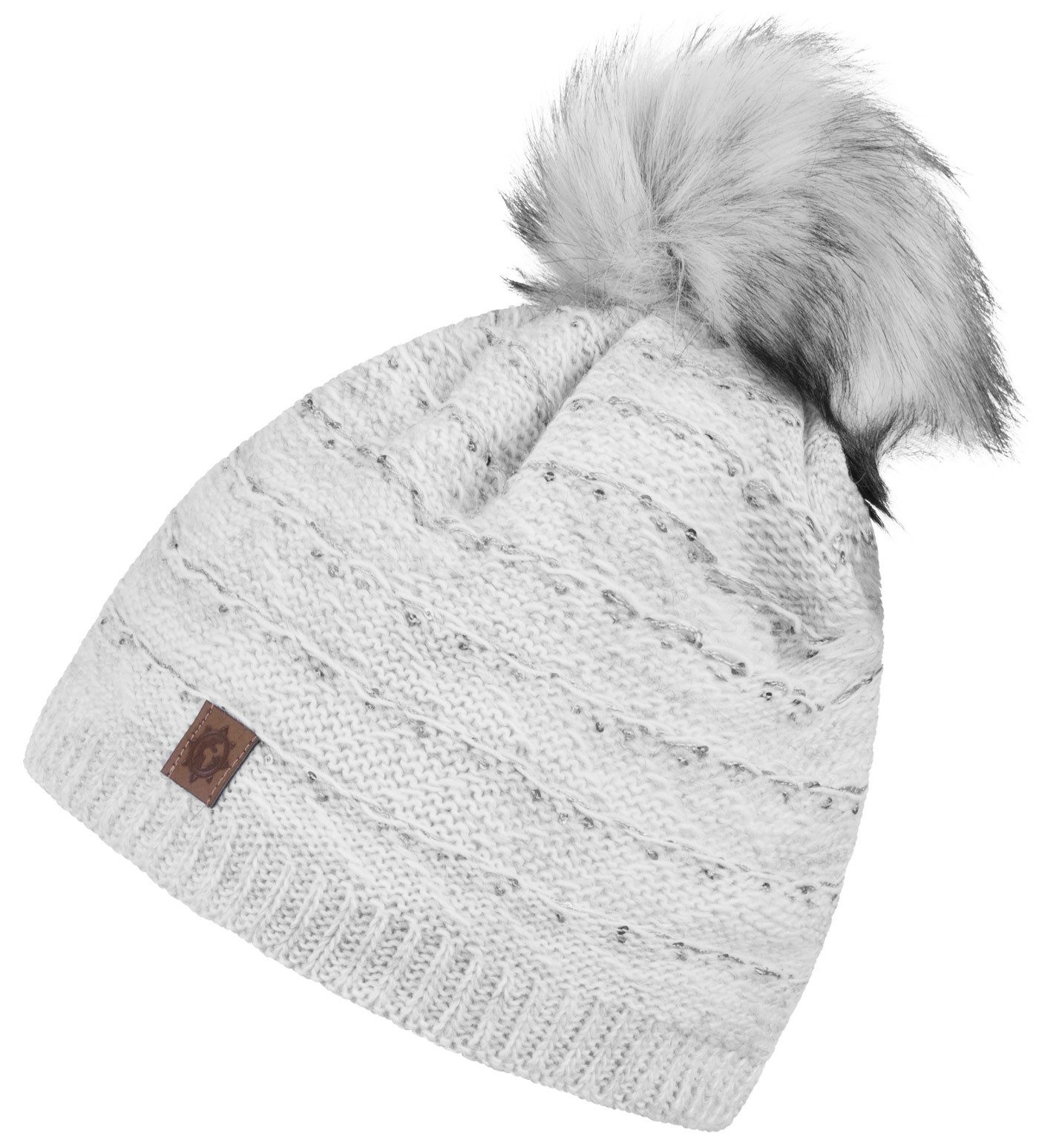 compagno Bommelmütze (1-St) Bommelmütze Wintermütze Damen Pailetten Fleecefutter Beanie