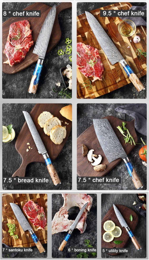 Muxel Messer-Set 7-teiliges Unvergleichliche Messer ein Jedes Schönheit (Packung, und 7-tlg), Unikat Set: extreme Damast Messer