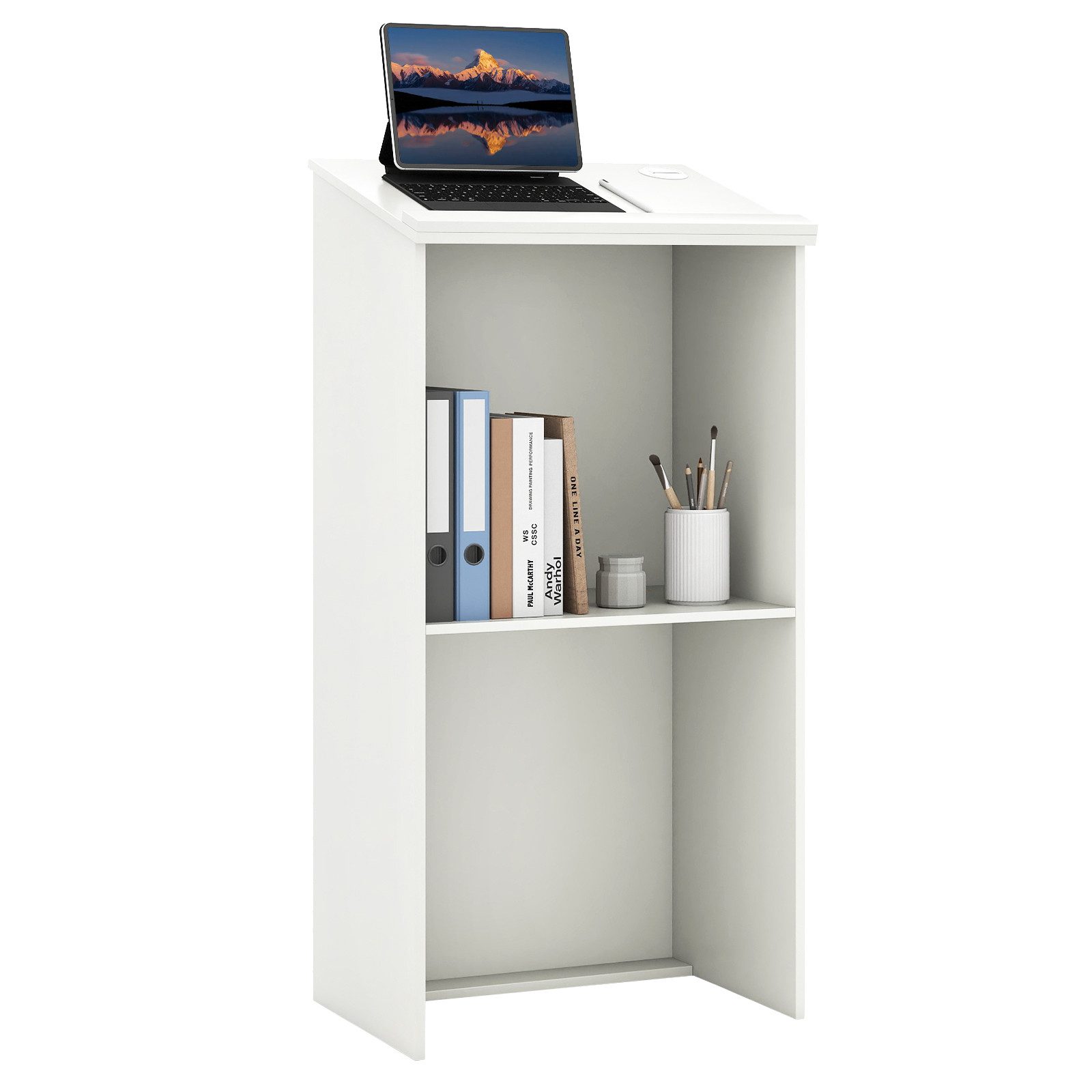 COSTWAY Stehpult, Stehtisch mit Ablagefläche, Kabeldurchführung 58x40x116,5cm