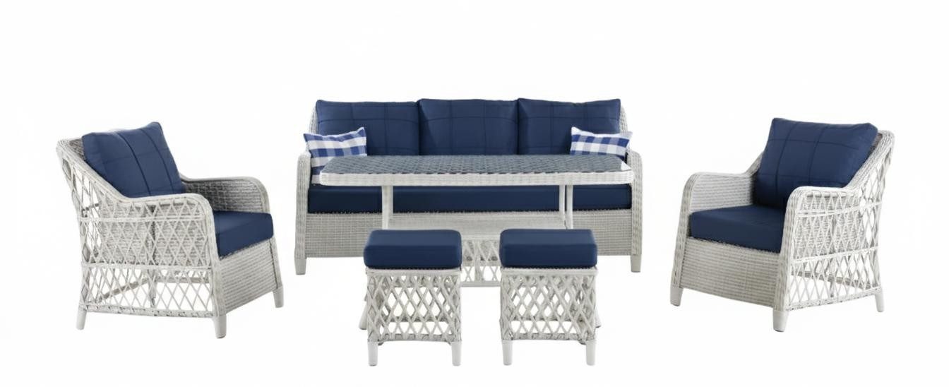 Xlmoebel Gartenlounge-Set Terrassen-Set: Sofa, Sessel, Hocker und Tisch mit Glasplatte, (Gartenlounge-Set, 5-tlg., Terrassen-Set mit Glas-Tisch), Made in Europa