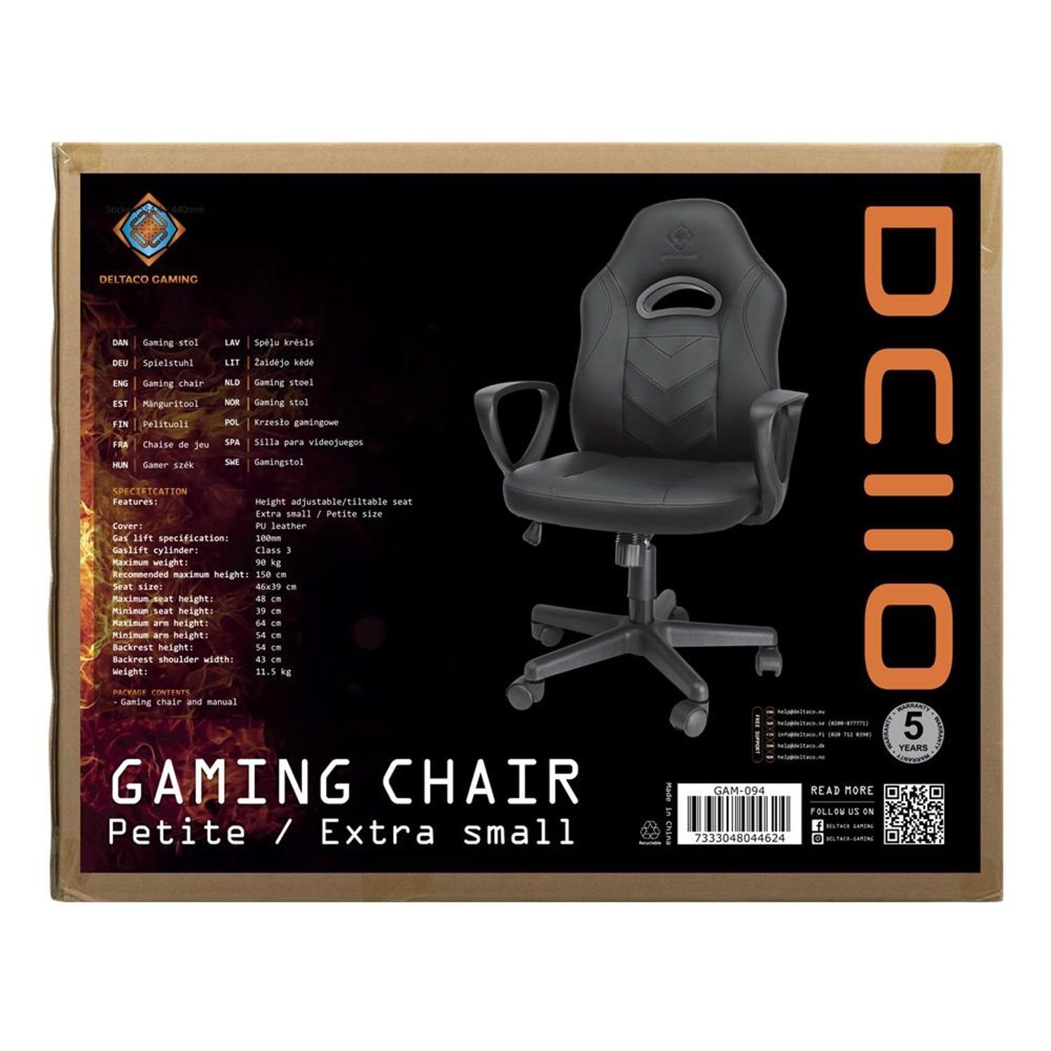 Herstellergarantie 5 Gaming Sitzen bequem nach inkl. langem schwarz DC110 extra klein (kein DELTACO Gaming-Stuhl selbst Jahre Set), Stuhl