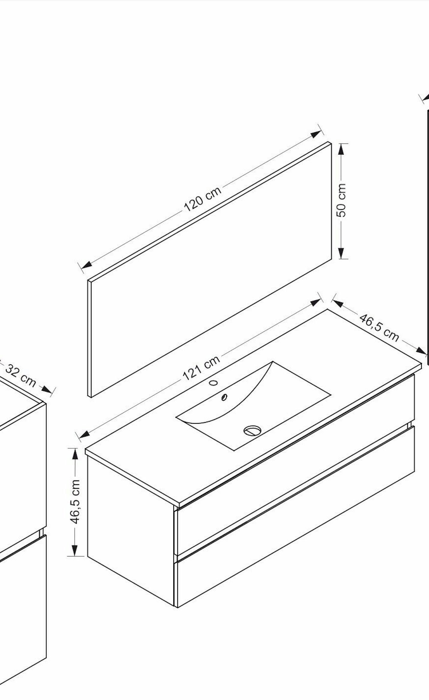 Homeline Badmöbel-Set 120 cm Badmöbel set Hochglanz Weiß badmöbel set hängend
