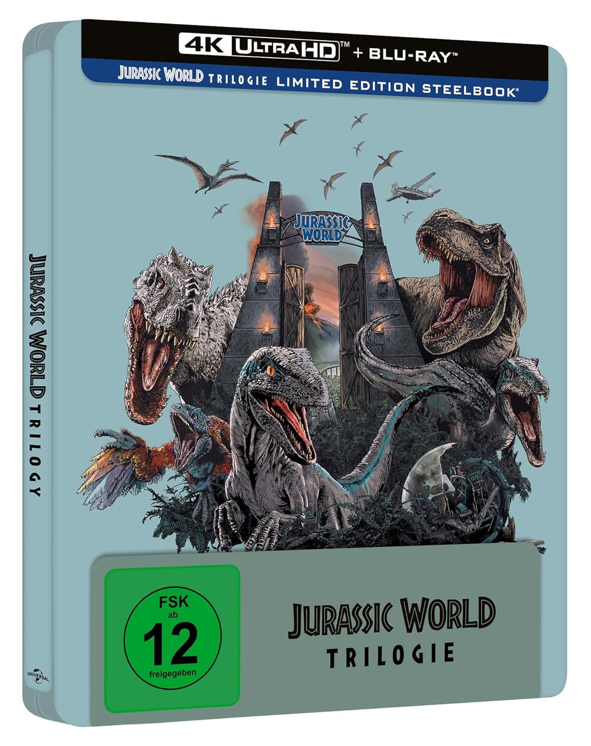 Universal Pictures Blu-ray 4K Ultra HD Jurassic World - Limited Ultimate Steelbook Trilogy 4k BluRay, (Box-Set, 1-St), Enthält Jurassic World, Das gefallene Königreich, Ein neues Zeitalter