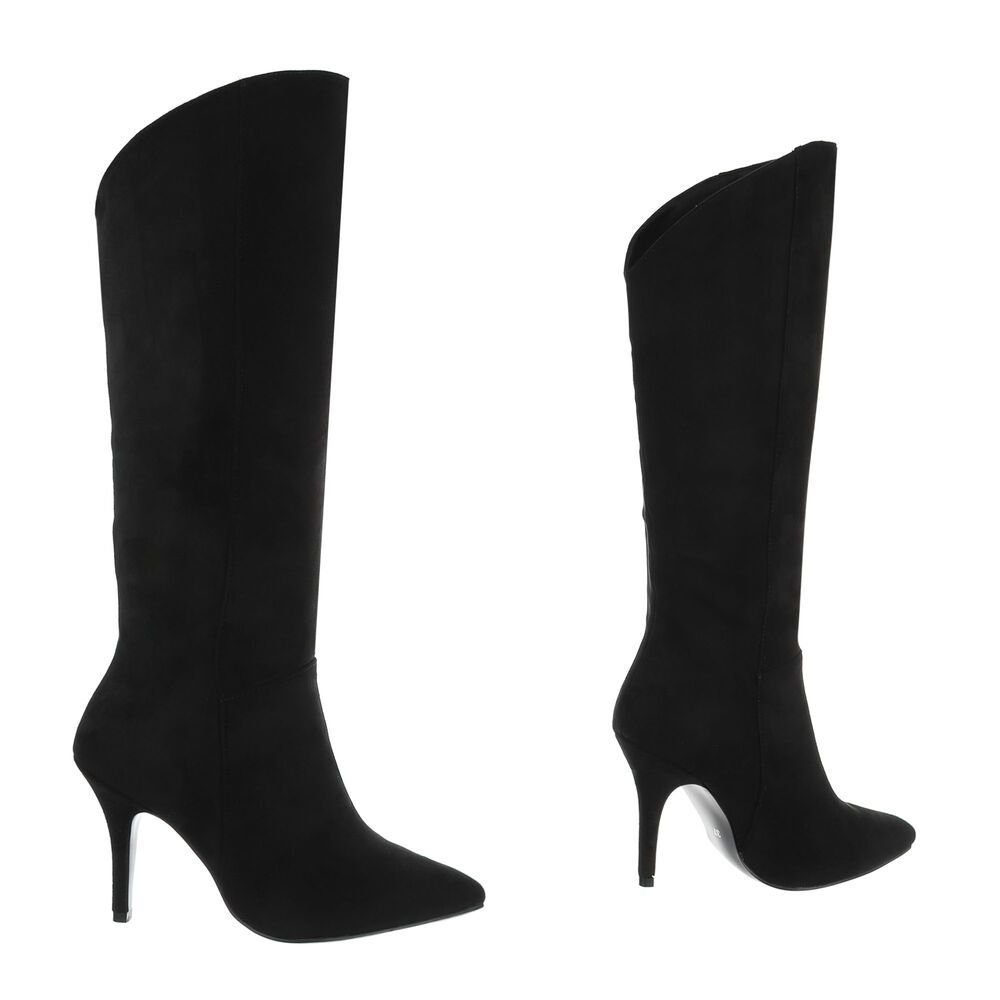 Ital-Design Feminine kniehohe Stiefel mit elegantem Absatz High-Heel-Stiefel (72121451) Pfennig-/Stilettoabsatz High-Heel Stiefel in Schwarz