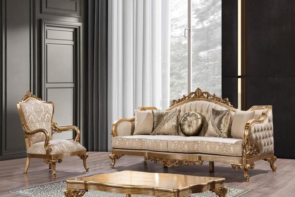Sessel Goldene Klassische 3+1 JVmoebel Couch / 3 Sofagarnitur / Couchtisch Couchtisch, Möbel Polster Sitzer Sofa, Sofa