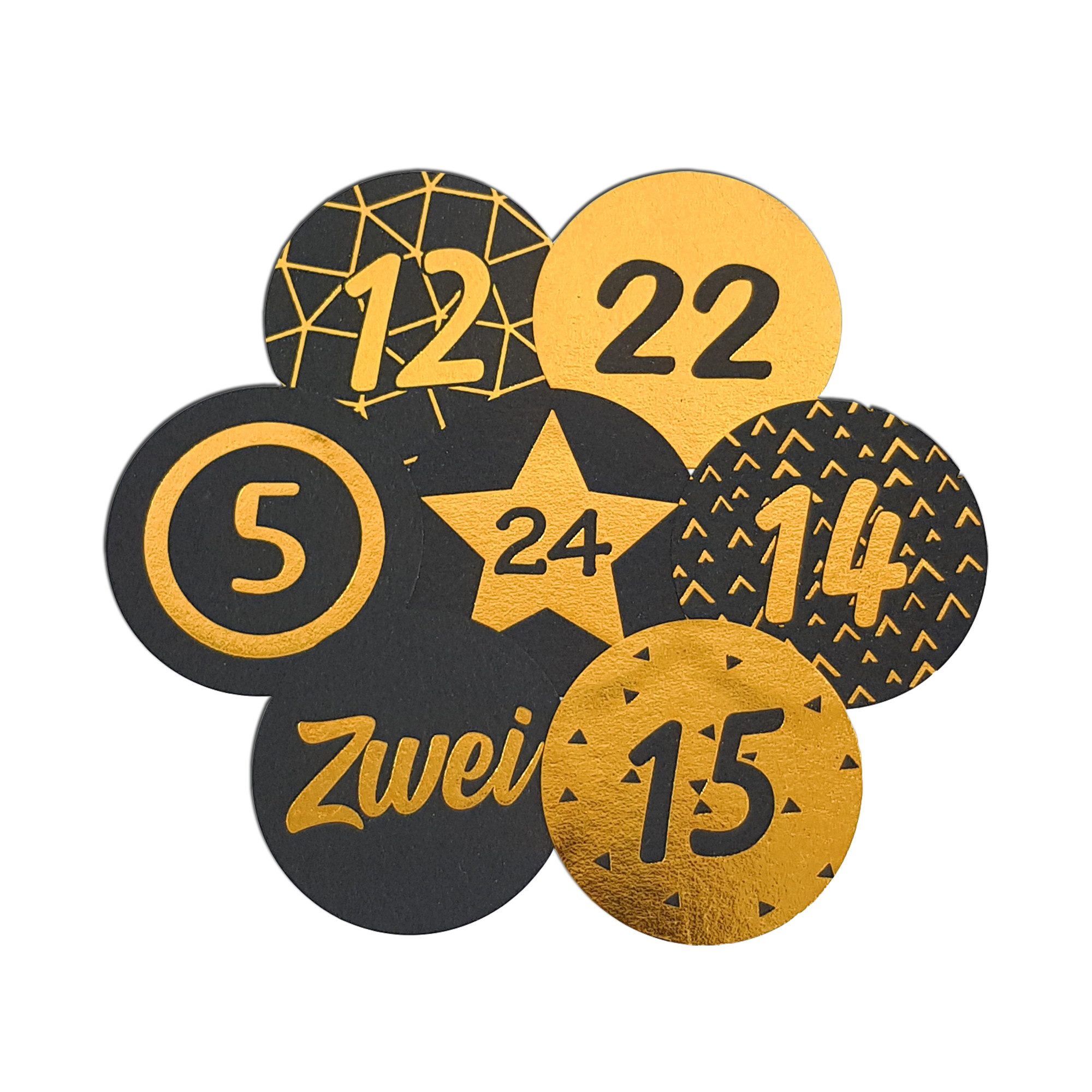 Frau WUNDERVoll Sticker 48 Adventskalenderzahlen schwarz matt, gold, für 2 Kalender, (48-tlg)