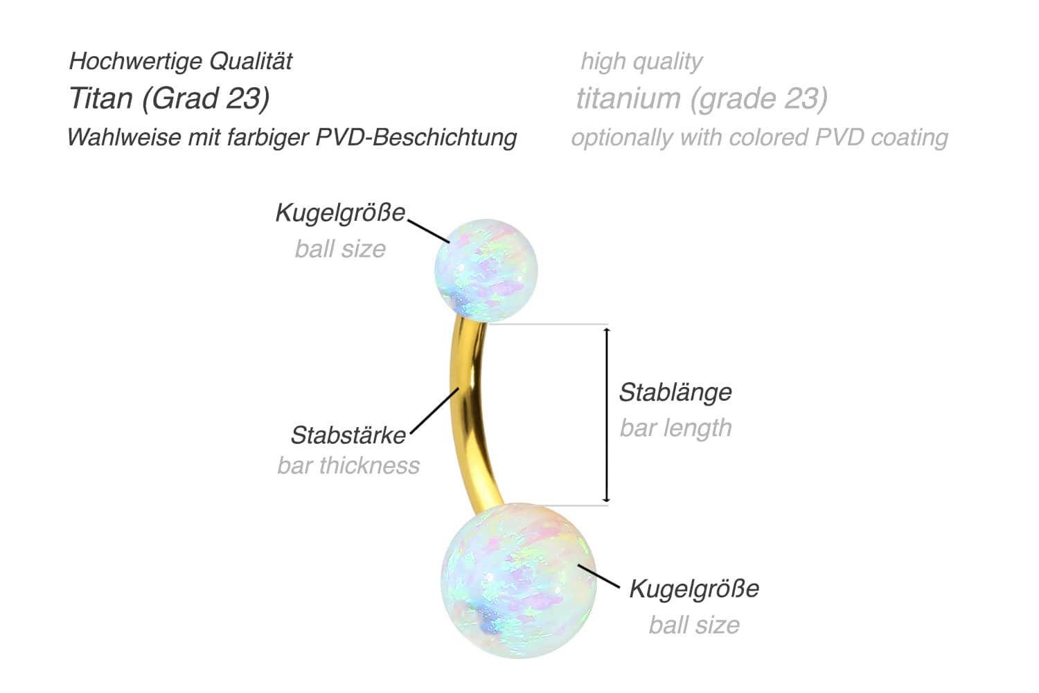 PIERCINGLINE Bauchnabelpiercing Titan Bananabell SYNTHETISCHE OPALE (Bananabells, 1-tlg)