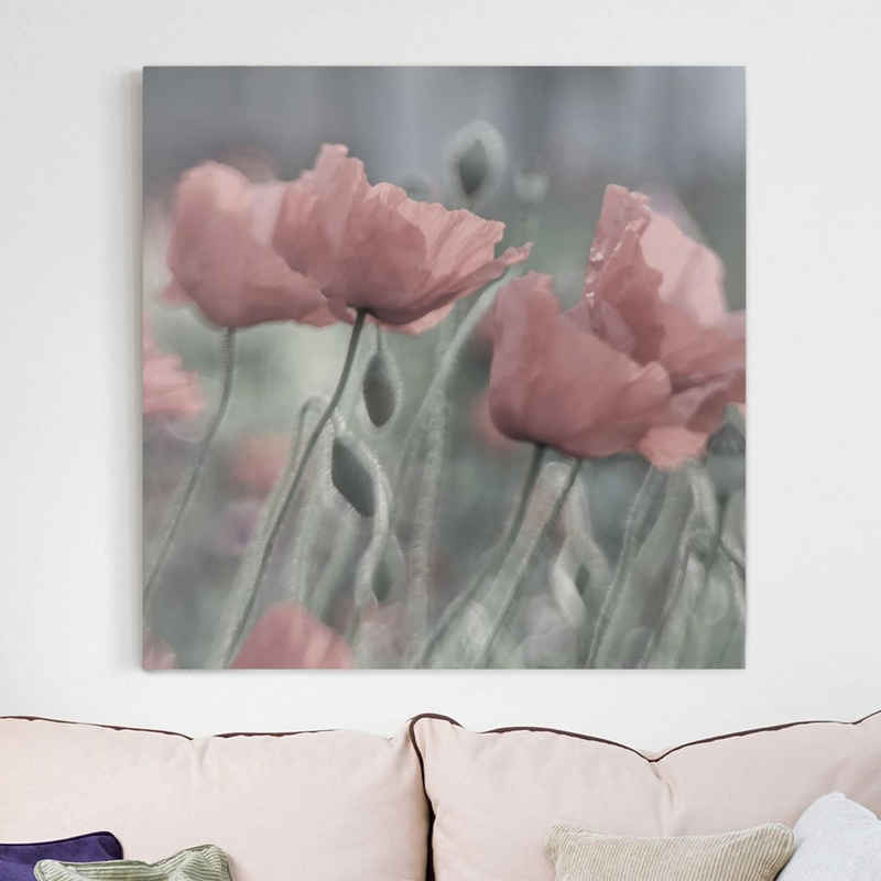 Bilderdepot24 Leinwandbild Blume Natur Modern Malerei Mohnblumen rosa Bild auf Leinwand Groß XXL, Bild auf Leinwand; Leinwanddruck in vielen Größen