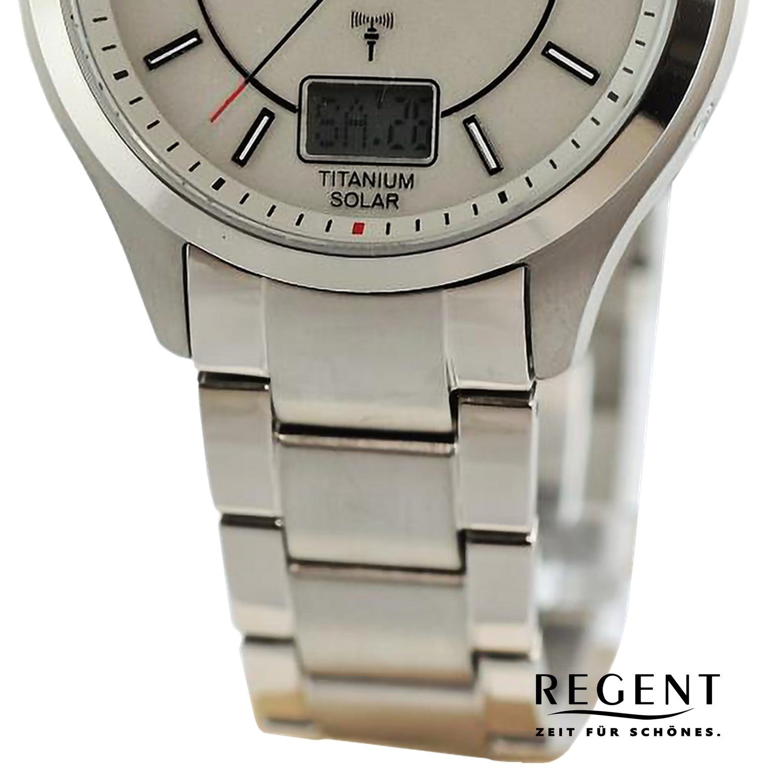 Herren Herren Armbanduhr Analog-Digital, 42mm), Metallarmband (ca. Armbanduhr rund, groß extra Regent Quarzuhr Regent