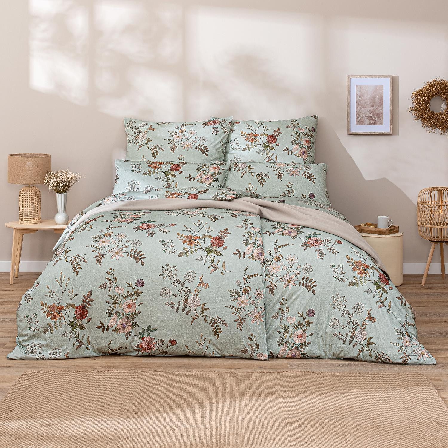 Estella Bettwäsche Estella Interlock Jersey Bettwäsche Perla 6913-532 Blumen Mint 135x200, 2 teilig
