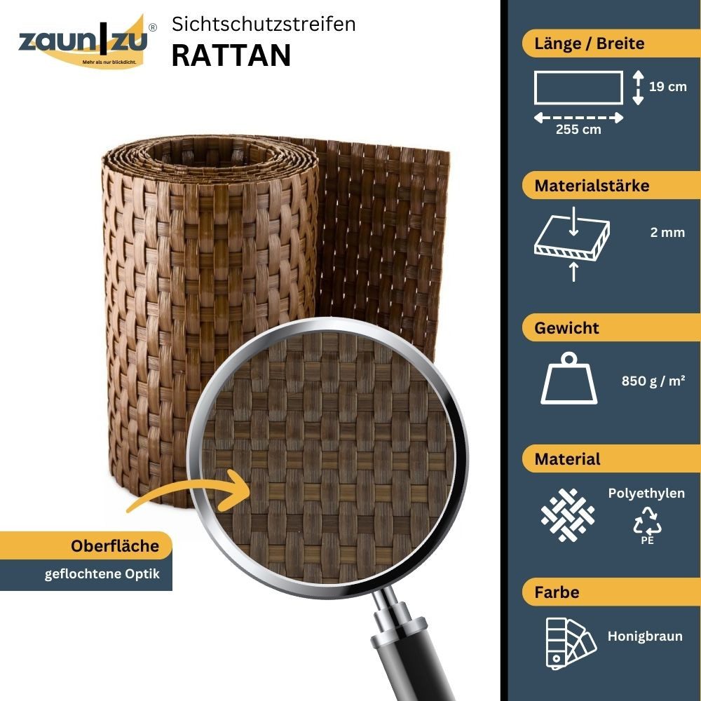 zaunzu Sichtschutzstreifen Rattan Einzelstreifen für Doppelstabmatten günstig online kaufen