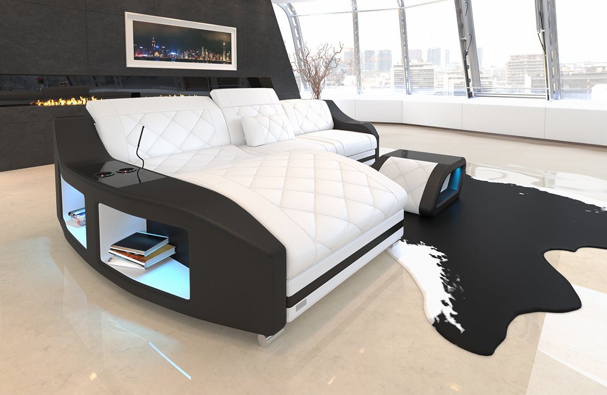 Sofa Dreams Ecksofa Swing L Form Leder, 4-Sitzer, opt. Bettfunktion, LED-Beleuchtung, Ottomane, USB-Anschluss