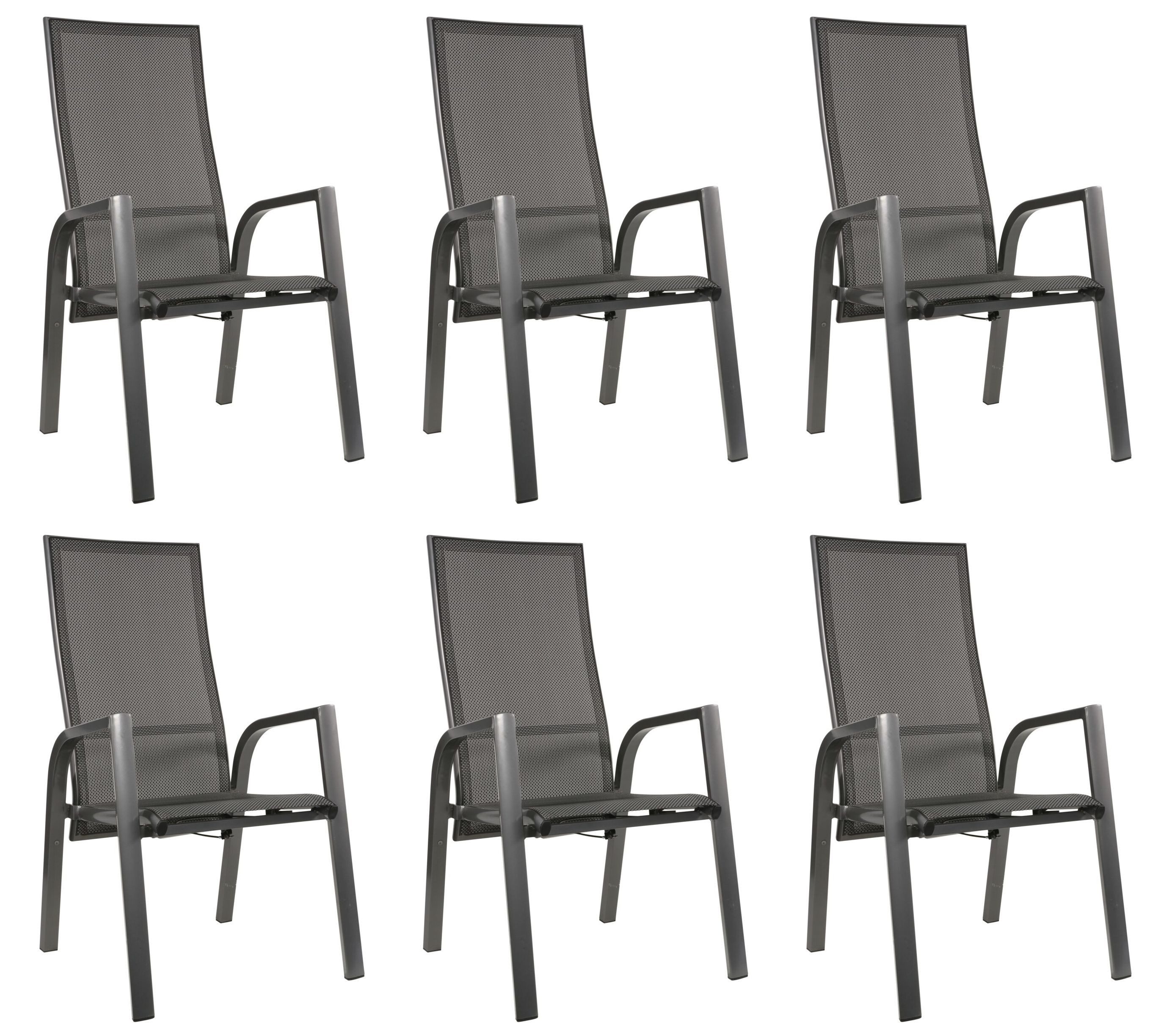 Gardissimo Gartenstuhl Bern Move Stapelstuhl Aluminium mit Textilenem Outdoor-Gewebe (Spar-Set, 6 St), mit stufenlos verstellbarer Rückenlehne / stapelbar / 120 kg Tragkraft