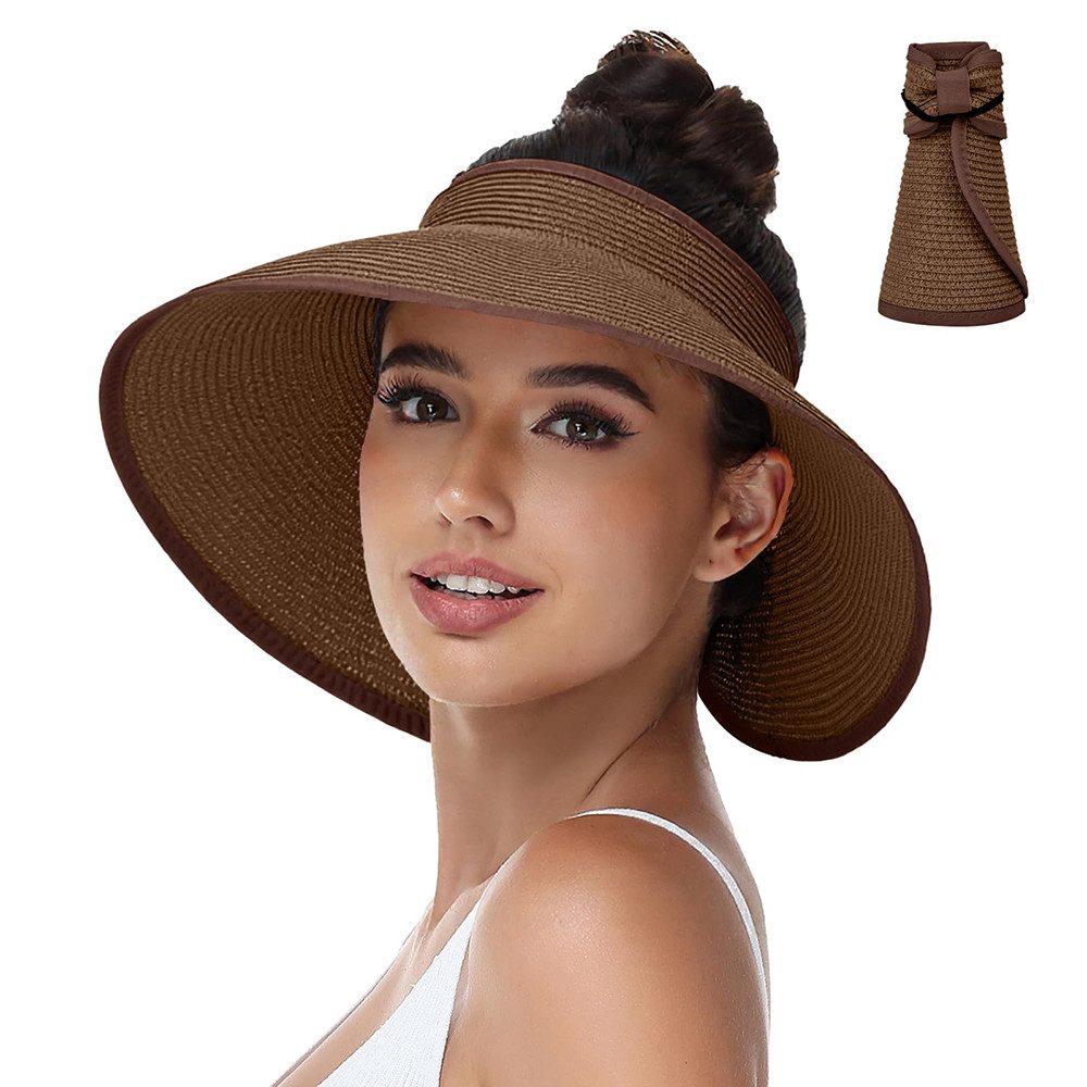Zaewry Sonnenhut Sonnenhüte mit breiter Krempe, Sonnenhut für Damen,Faltbar rollbar für Outdoor-Abenteuer, Wandern,Pferdeschwanz-Öffnung,Strandhut