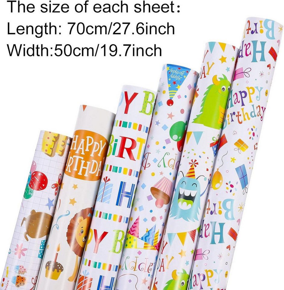 Thumbnail - LuxusKollektion Geschenkpapier Kinder Geschenkpapier 6 Stück 70x50 cm Geburtstag Tiere Bunt Party