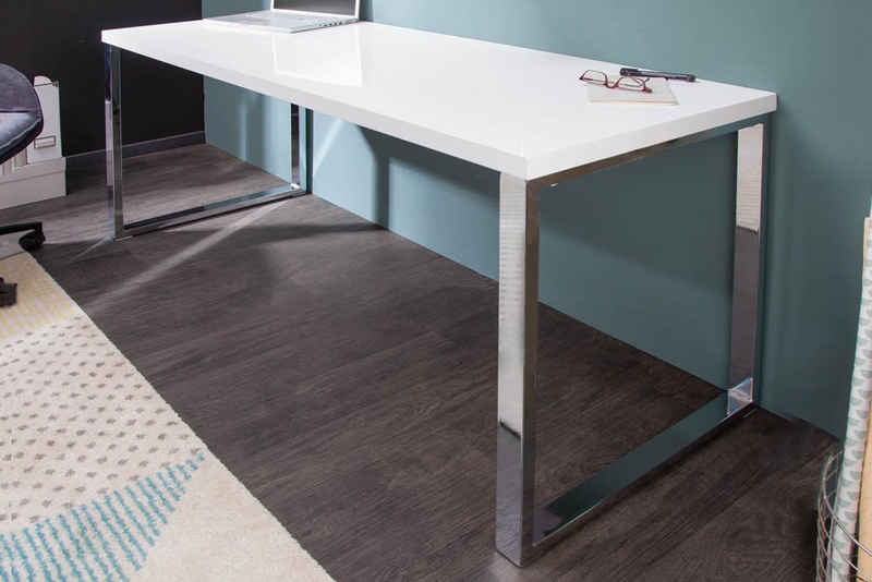 riess-ambiente Schreibtisch WHITE DESK 140cm weiß / silber, Arbeitszimmer · Hochglanz · Modern Design · Metall · Home Office