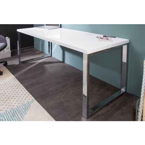 riess-ambiente Schreibtisch WHITE DESK 140cm weiß / silber, Arbeitszimmer · Hochglanz · Modern Design · Metall · Home Office