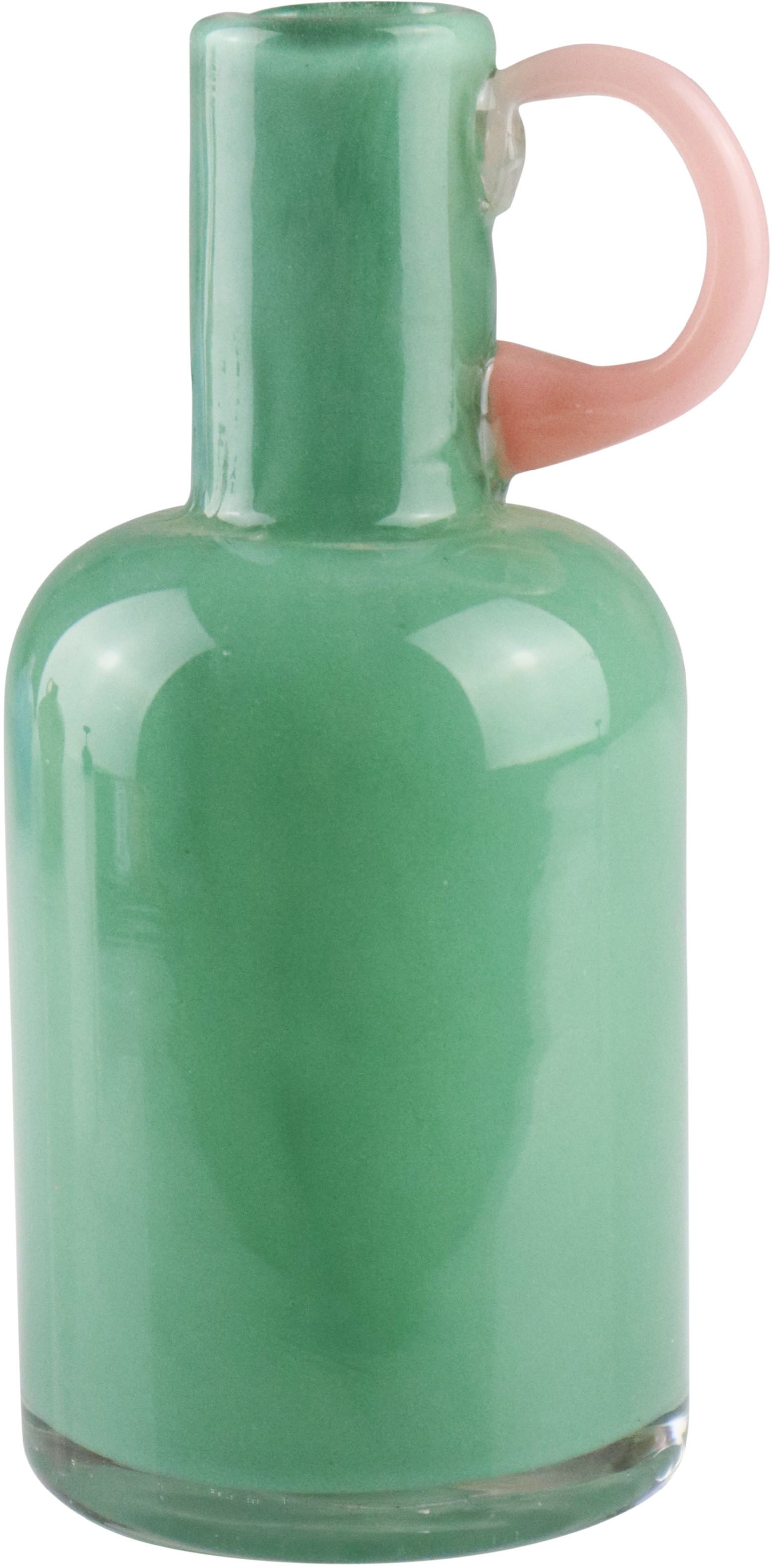 AM Design Dekovase aus grünem Glas mit einem zarten rosa Griff, modernes Design für Ihr Zuhause