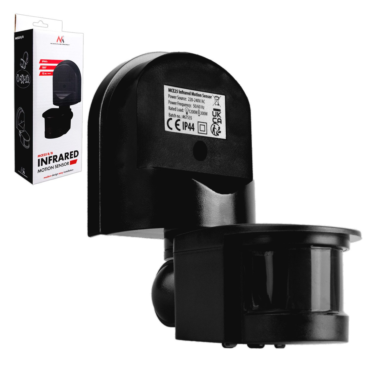 Maclean Bewegungsmelder MCE25 mit Sicherheitsleuchte PIR Sensor, (1-St), Automatisches Einschalten, für Innen- und Außenbereich