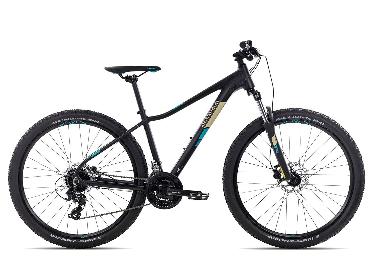 Axess Mountainbike DOREE Gang RD-TX800-8 matt/sand/turquoise Schaltwerk, Kettenschaltung, black Shimano 24 2022, Tourney MTB-Hardtail schwarz/grau