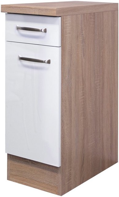 Flex-Well Exclusiv Unterschrank Valero 30 cm Hochglanz Weiß-Sonoma Eiche