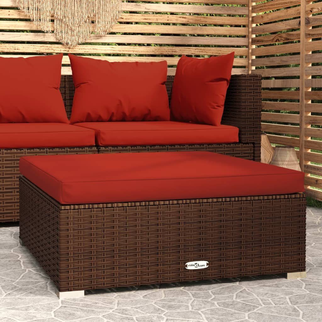 1 Gartenhocker vidaXL und Loungesofa Zimtrot Braun cm Braun Teile Rattan, Poly Kissen mit 70x70x30