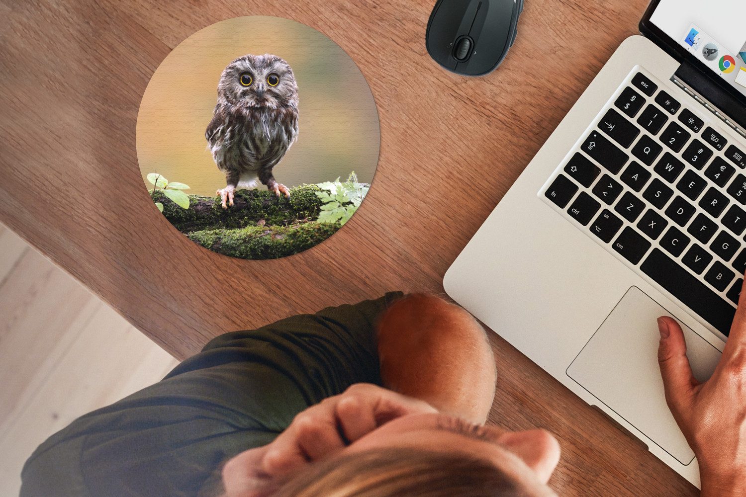 MuchoWow Mauspad Steinkauz (1-St), Büro für Tastatur und Maus, Mousepad Gaming, Rund 20x20 cm